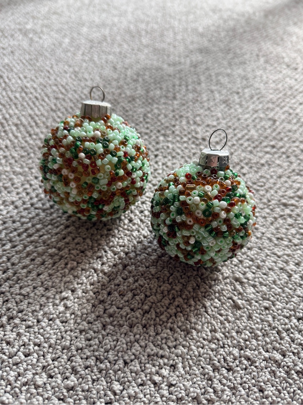 Vintage Glass Beaded Holiday Ornament Pair